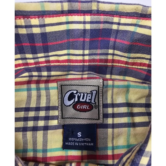 Vintage Bright plaid Cruel Girl Womens Western Button up sz S *STAIN* - Picture 3 of 8
